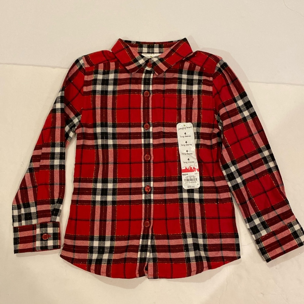 Girls red plaid flannel shirt size 4